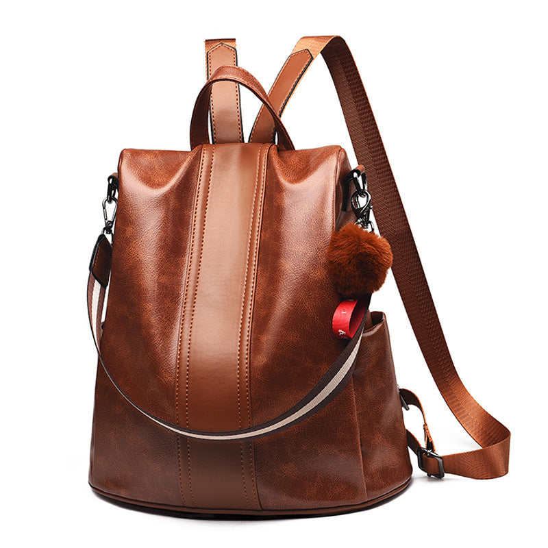 Anti-Theft Backpack Women's New Fashion Soft Leather Bag Commuting Large Capacity Small School Bag Lightweight Travel Backpack