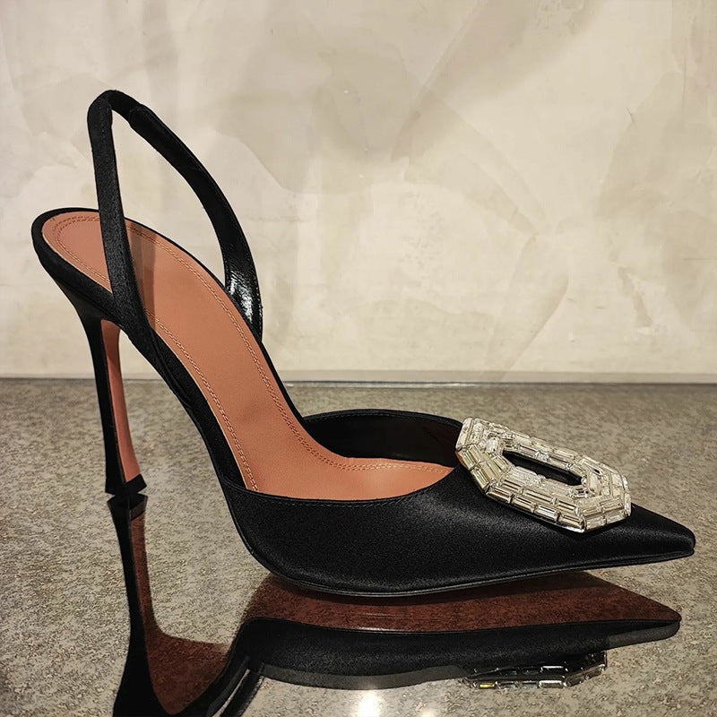 Oval Rhinestone Buckle Toe-Cap Sandals 2025 New Spring European and American Celebrity Pointed Toe Stiletto Heels Hollow Banquet High Heels