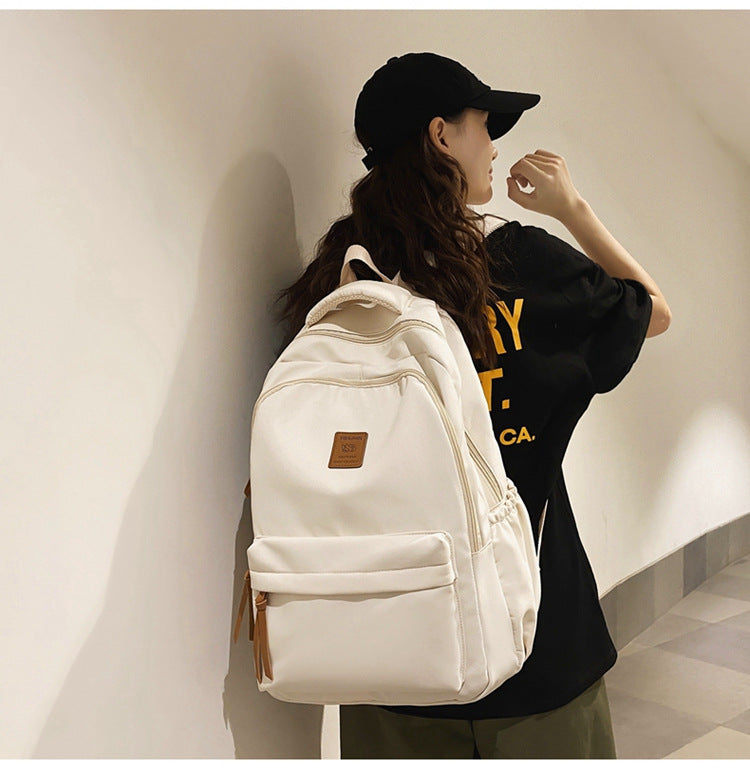 Solid Color Simple Couple's Schoolbag Large Capacity Fashionable All-match Personality Niche Backpack Travel Class Tutoring Backpack