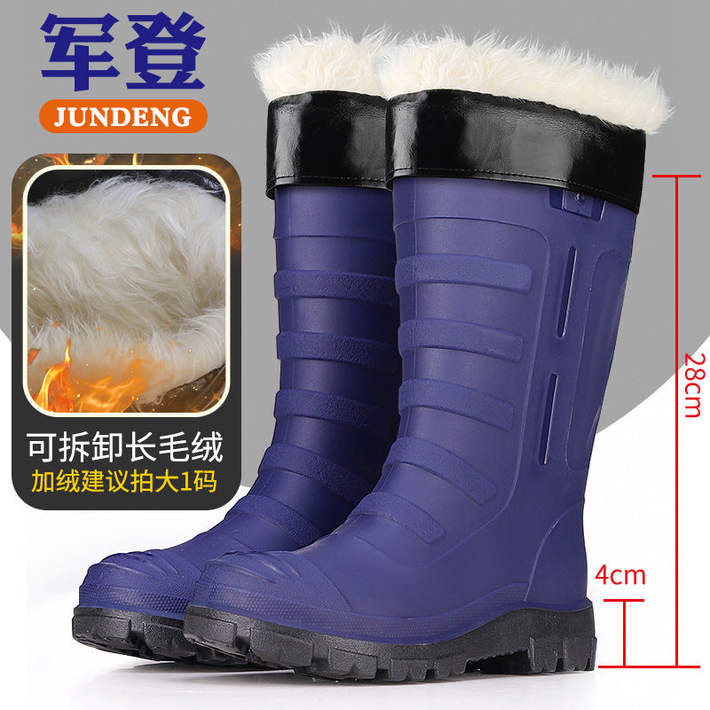 Mid-Calf Fashionable Rain Boots for Men, Thickened and Wear-Resistant Outdoor Waterproof Boots for Fishing, Non-Slip Water Shoes and Velvet Rain Boots