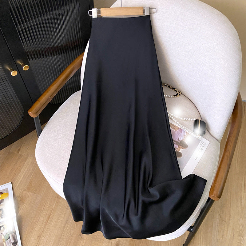 plus size 2024 Spring and Summer New High Waist Slimming French Retro Satin Hip Fishtail Skirt Long Skirt for Children