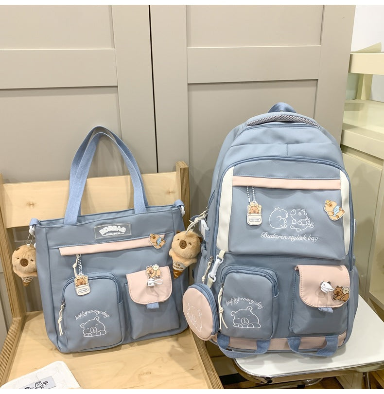 Ins Style School Bag for Girls, Versatile Color-Blocking Large-Capacity Backpack for Middle School and High School Students, Campus Style