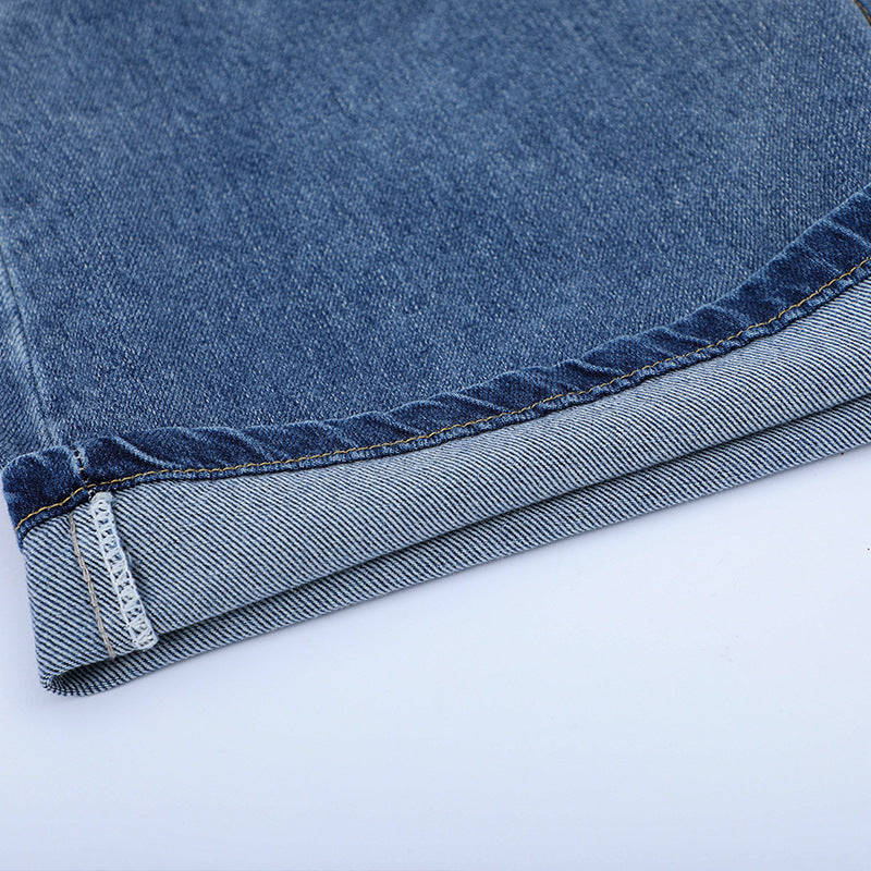 Summer 2022 New Five-point Straight Loose Large Size Chubby Girl Thin Wide Leg High Waist Slimming Denim Shorts for Women