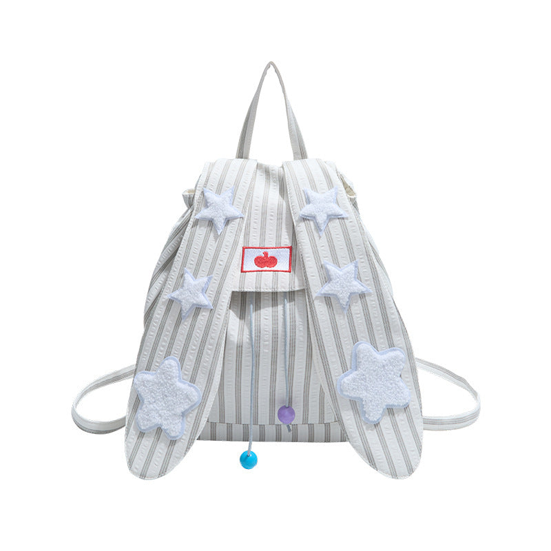 Rabbit Ears Striped Backpack New Fashion Cute Girl School Bag Going Out Simple Large Capacity Travel Bag