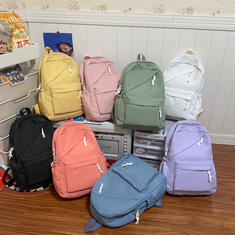 New Large Capacity Primary School Junior High School Students' Casual Schoolbag Japanese Style Fashion Simple Solid Color Travel Backpack