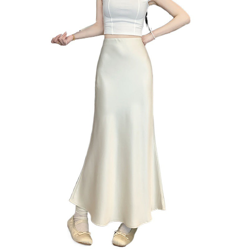plus size 2024 Spring and Summer New High Waist Slimming French Retro Satin Hip Fishtail Skirt Long Skirt for Children