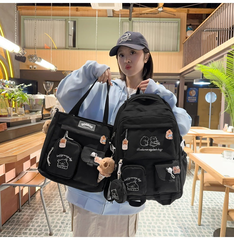 Ins Style School Bag for Girls, Versatile Color-Blocking Large-Capacity Backpack for Middle School and High School Students, Campus Style