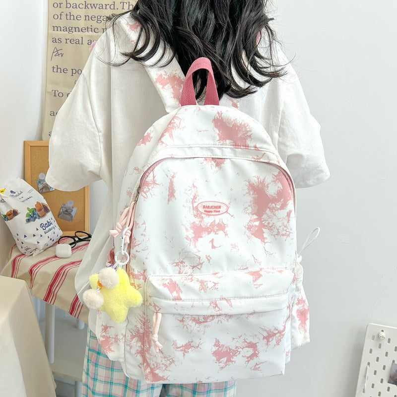 Korean Style Large Capacity Student Backpack Tie-Dye Ink Senior high school College Students Japanese Style Backpack National Fashion Western Style Schoolbag
