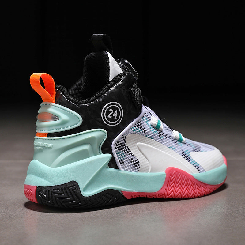 Children's Basketball Shoes, Boys' Shoes, Spring 2026 New Style Rotating Buckle Sports Shoes, Medium and Large Children's Non-Slip and Wear-Resistant Running Shoes
