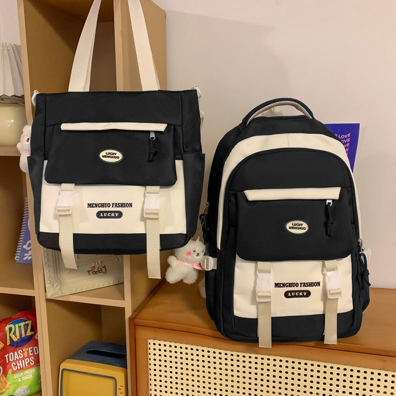 Korean Style Contrast Color Cute Backpack Female College Student Campus Style Schoolbag Japanese Style Junior High School Senior high school Large Capacity Backpack