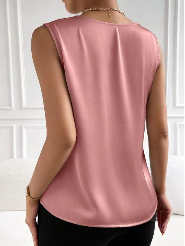 2026 Amazon European and American Cross-Border Women's Clothing Satin Suit Sleeveless Elegant Commuter Vest Base Top