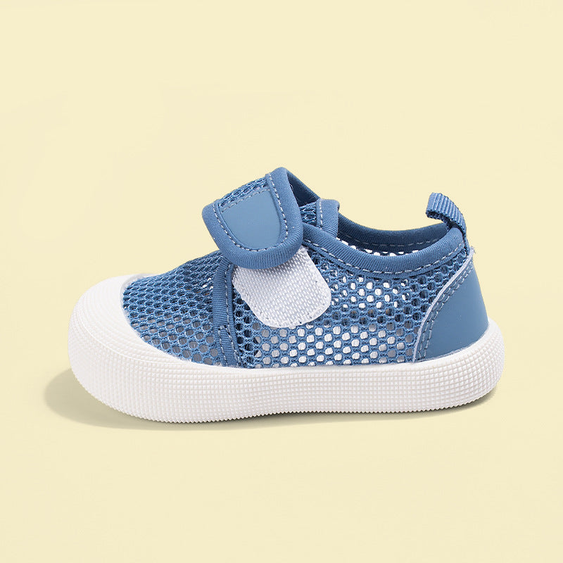 Summer New Children's Shoes with Velcro Straps, Hollow Breathable Mesh Shoes, Casual Soft-Soled Barefoot Shoes, Boys' and Girls' Sports Shoes