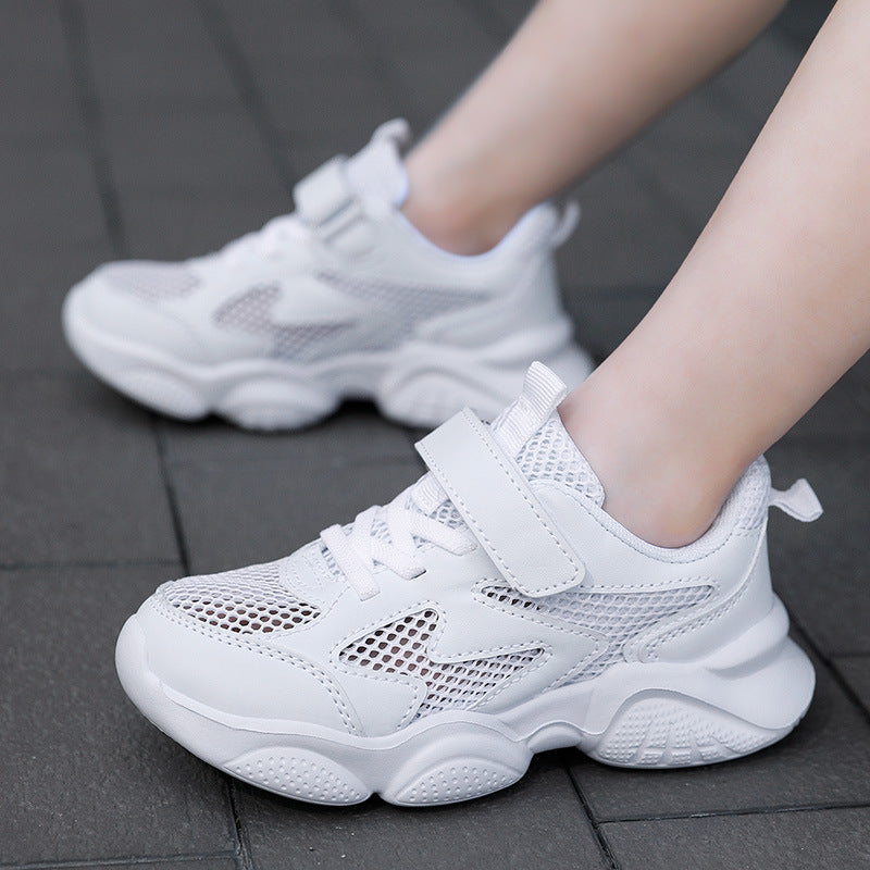 Wholesale children's shoes mesh breathable soft bottom small white shoes for boys and girls in the big children's solid color campus performance white shoes running shoes