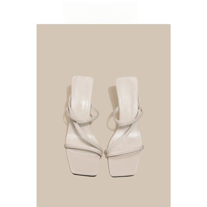 French-Style White High-Heeled Shoes 2026 Summer New Model Thin-Heeled Fairy-Style One-Strap Sandals Versatile Square-Toe Mules