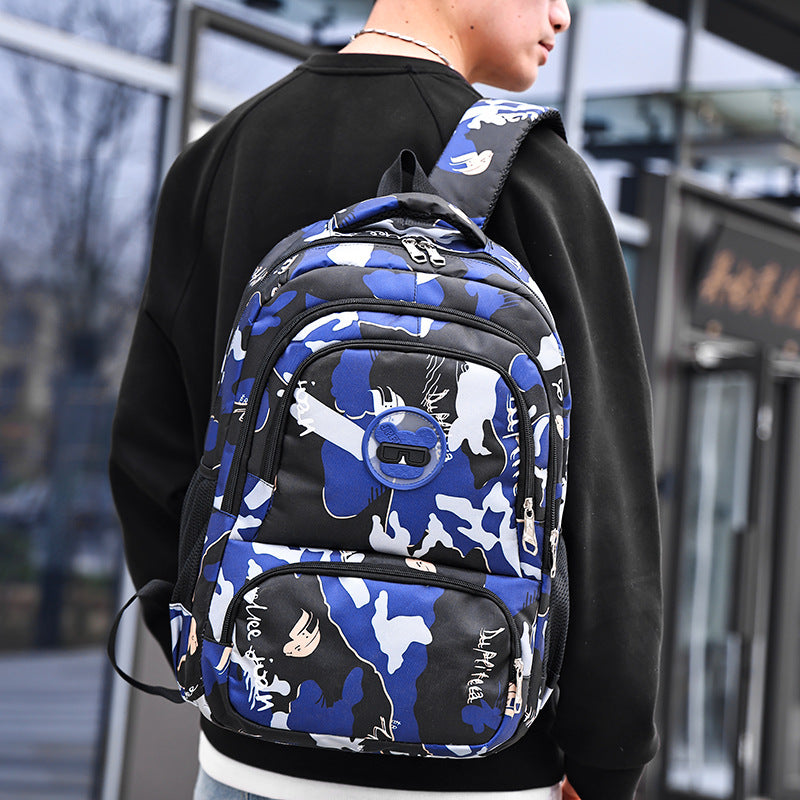 Camouflage Backpack, Junior High School Student School Bag, Lightweight, Simple, Wear-Resistant, Same Style for Men and Women, Large-Capacity Backpack