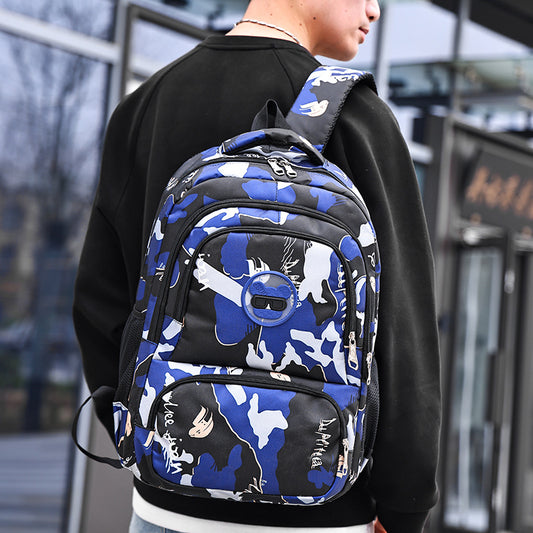 Camouflage Backpack, Junior High School Student School Bag, Lightweight, Simple, Wear-Resistant, Same Style for Men and Women, Large-Capacity Backpack