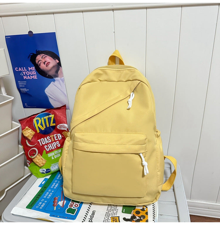 New Large Capacity Primary School Junior High School Students' Casual Schoolbag Japanese Style Fashion Simple Solid Color Travel Backpack