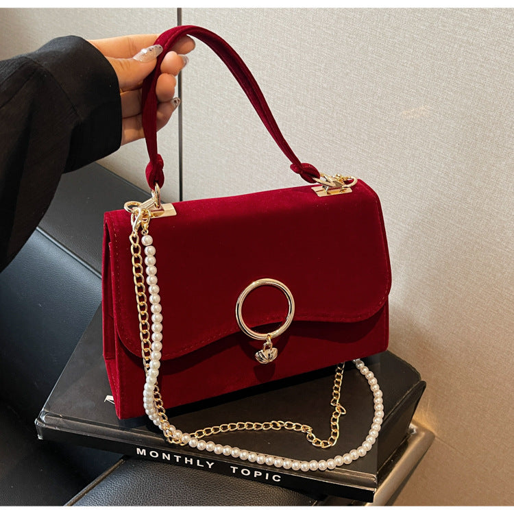 Red High-End Small Bag Women's Bag 2025 New Wedding Wedding Handbag Retro Chain Crossbody Bridal Bag