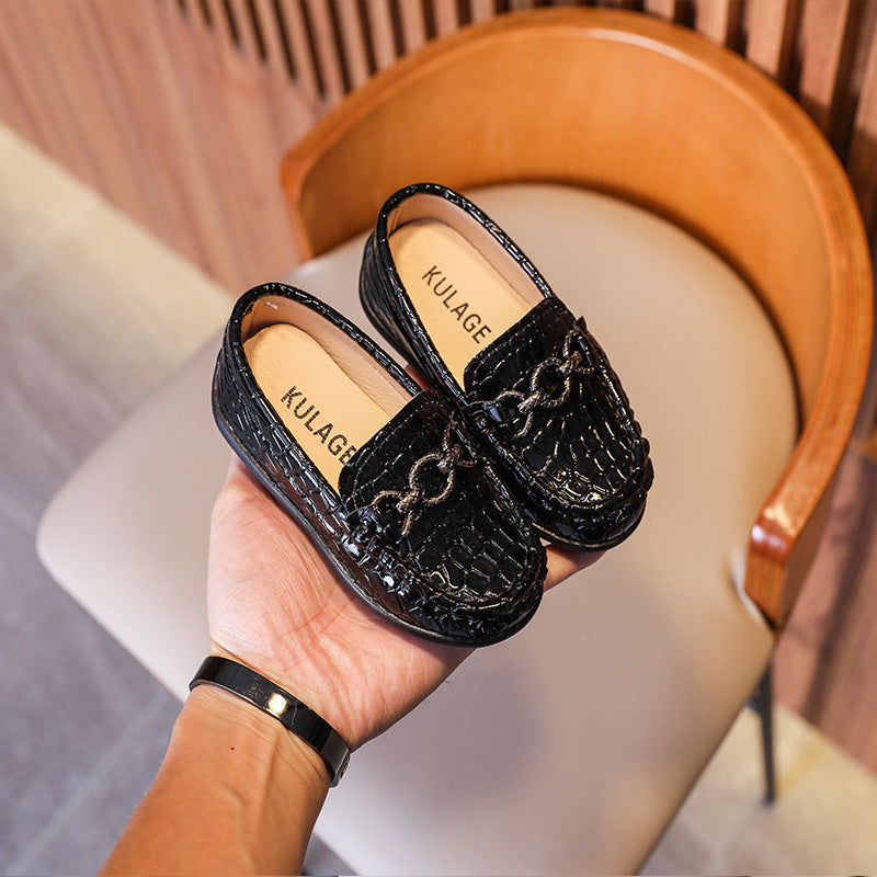 British Style Children's Leather Shoes Retro Korean Style Boys Single Shoes Slip-on Loafers Children's Pea Shoes Autumn 2024