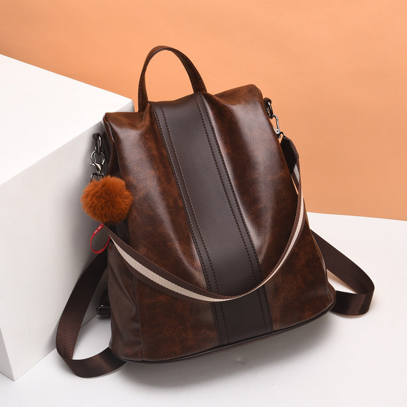 Anti-Theft Backpack Women's New Fashion Soft Leather Bag Commuting Large Capacity Small School Bag Lightweight Travel Backpack