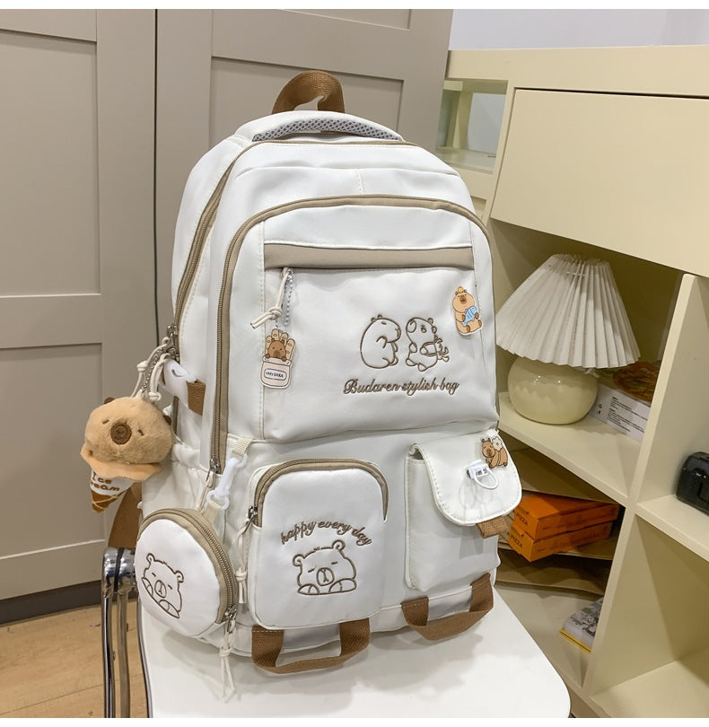 Ins Style School Bag for Girls, Versatile Color-Blocking Large-Capacity Backpack for Middle School and High School Students, Campus Style