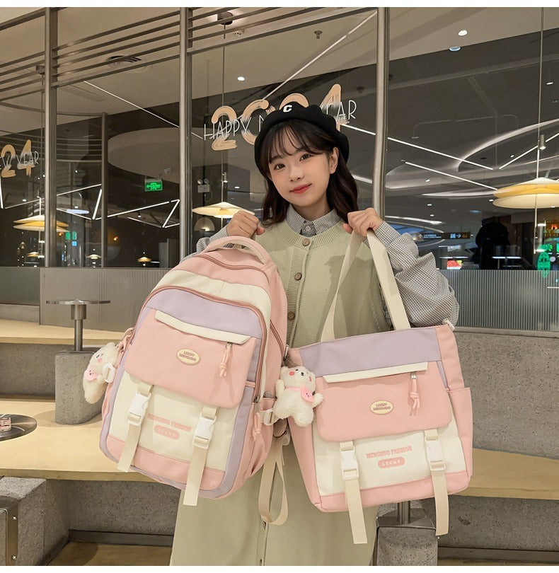 Korean Style Contrast Color Cute Backpack Female College Student Campus Style Schoolbag Japanese Style Junior High School Senior high school Large Capacity Backpack