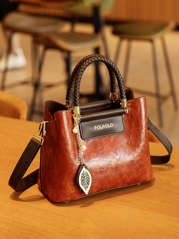 Hd Light Luxury Genuine Leather Bag for Women 2025 New Single Shoulder Bag for Middle-Aged Ladies and Mothers Large Capacity Versatile Handbag