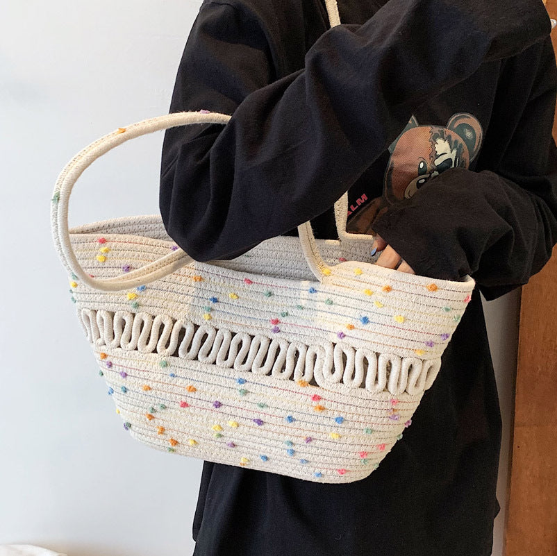Summer Large Capacity Bag Women's National Style New Trendy Fashionable Simple Women's Bag Internet Trendy All-match Single-shoulder Straw Bucket Bag