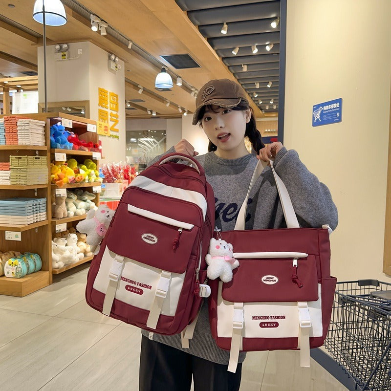 Korean Style Contrast Color Cute Backpack Female College Student Campus Style Schoolbag Japanese Style Junior High School Senior high school Large Capacity Backpack