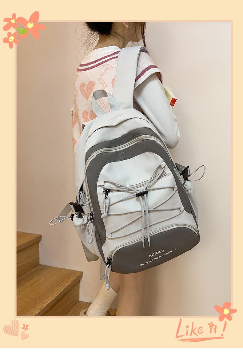 Mountain-Style Outdoor Hiking Backpack for Women, Large Capacity, Unique Design, Lightweight, High-End Gray School Bag for High School Girls