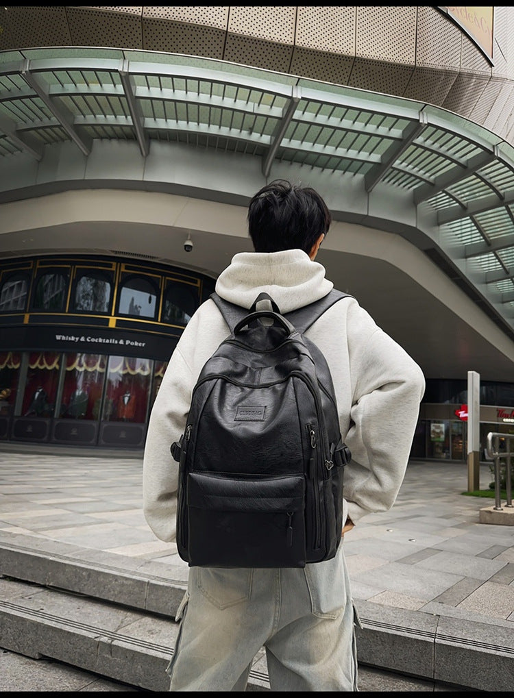 New soft leather retro men's and women's shoulder bag high school students college students large capacity schoolbag trendy cool all-match backpack wholesale