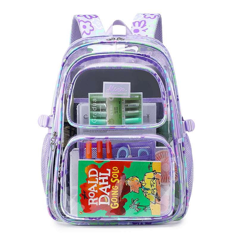 New Cross-Border Transparent Backpack Waterproof Large Capacity Male and Female Students Junior High School Grade School Bag Backpack Female