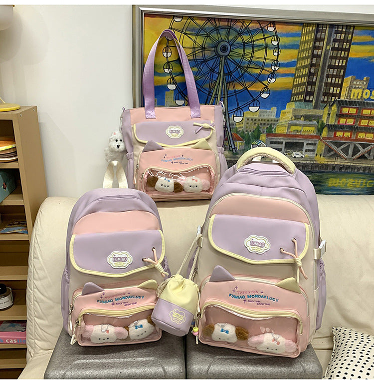 College Style School Bag Three-Piece Set for Girls with Good Looks and Versatile DIY Girl Pain Bag Student Class Backpack Tutoring Bag