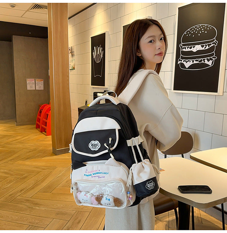 College Style School Bag Three-Piece Set for Girls with Good Looks and Versatile DIY Girl Pain Bag Student Class Backpack Tutoring Bag