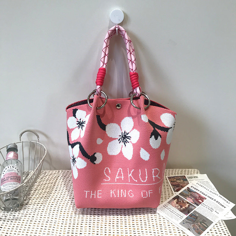 Handbag Women's New Fashion Cute Cartoon Animal Large Capacity Portable Storage Bag Commuter Shoulder Bag Woven Bag