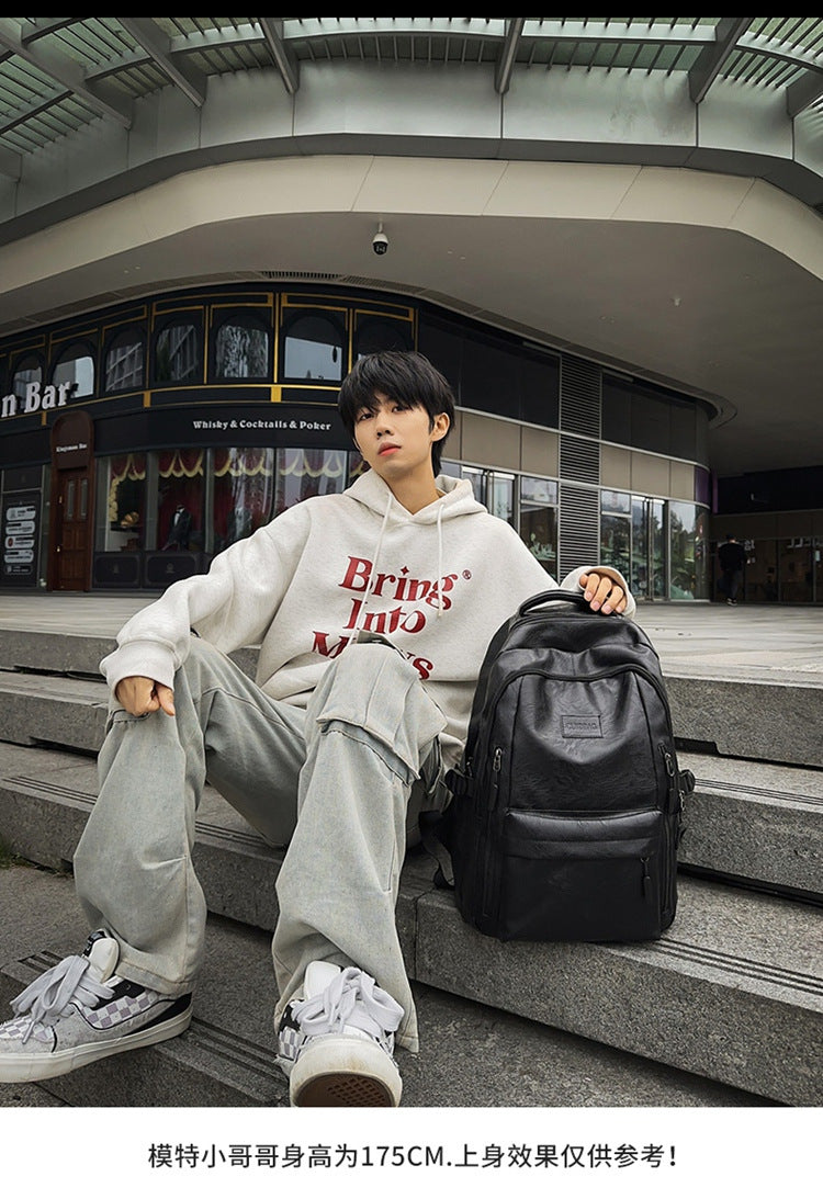 New soft leather retro men's and women's shoulder bag high school students college students large capacity schoolbag trendy cool all-match backpack wholesale