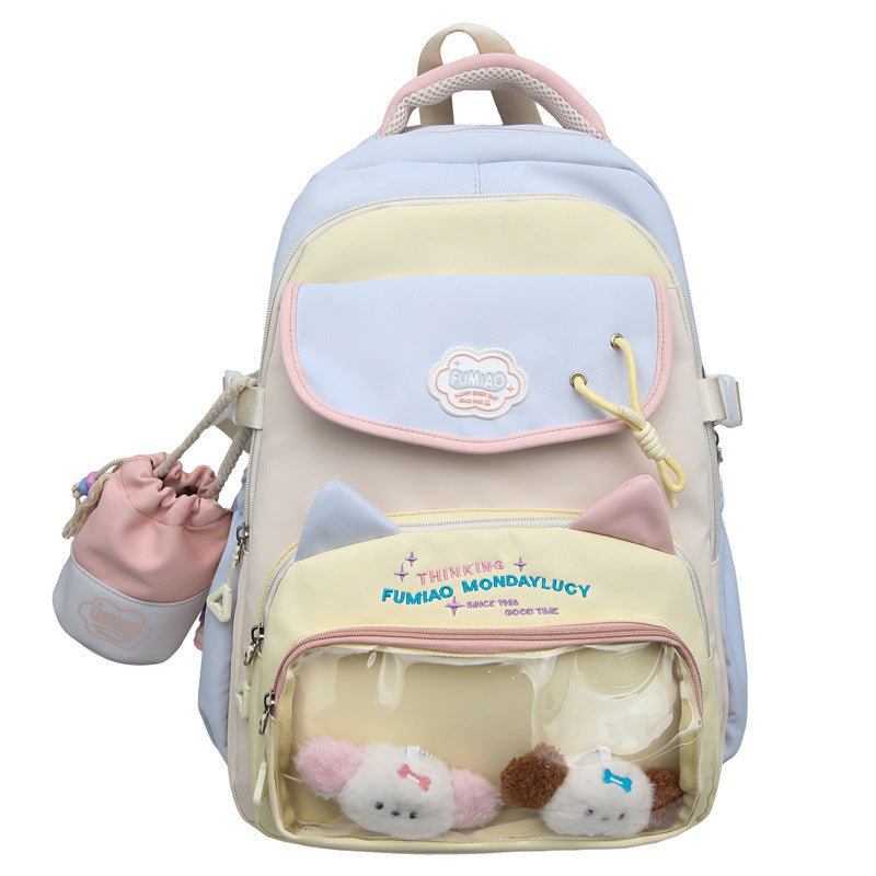 College Style School Bag Three-Piece Set for Girls with Good Looks and Versatile DIY Girl Pain Bag Student Class Backpack Tutoring Bag