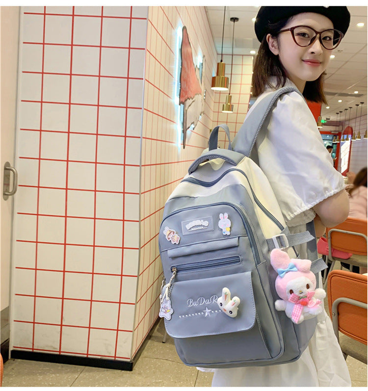 Student Bag Junior High School Student High School Student Backpack Large Capacity Nylon Breathable Comfortable Women's Backpack Canvas Bag