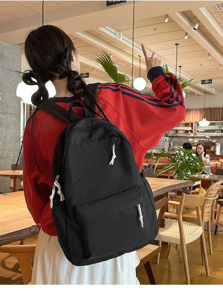 New Large Capacity Primary School Junior High School Students' Casual Schoolbag Japanese Style Fashion Simple Solid Color Travel Backpack