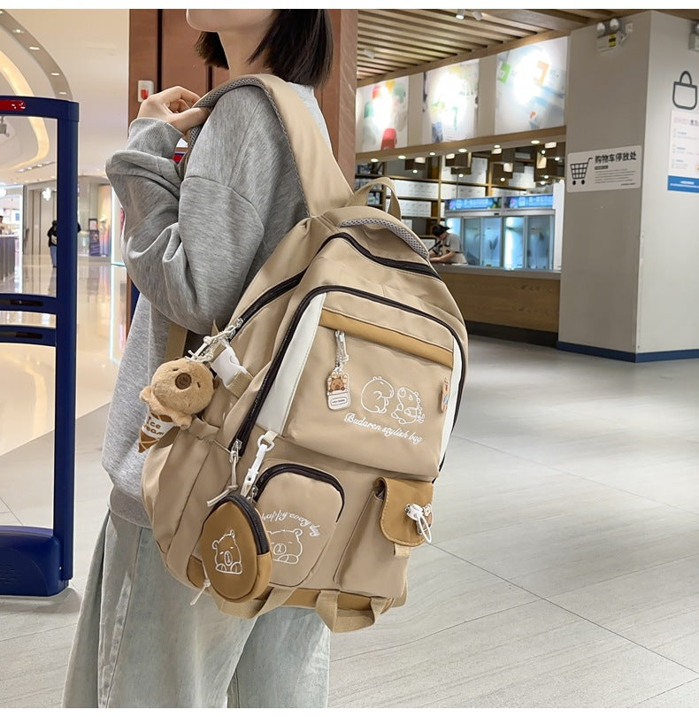 Ins Style School Bag for Girls, Versatile Color-Blocking Large-Capacity Backpack for Middle School and High School Students, Campus Style