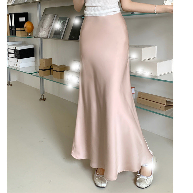 plus size 2024 Spring and Summer New High Waist Slimming French Retro Satin Hip Fishtail Skirt Long Skirt for Children