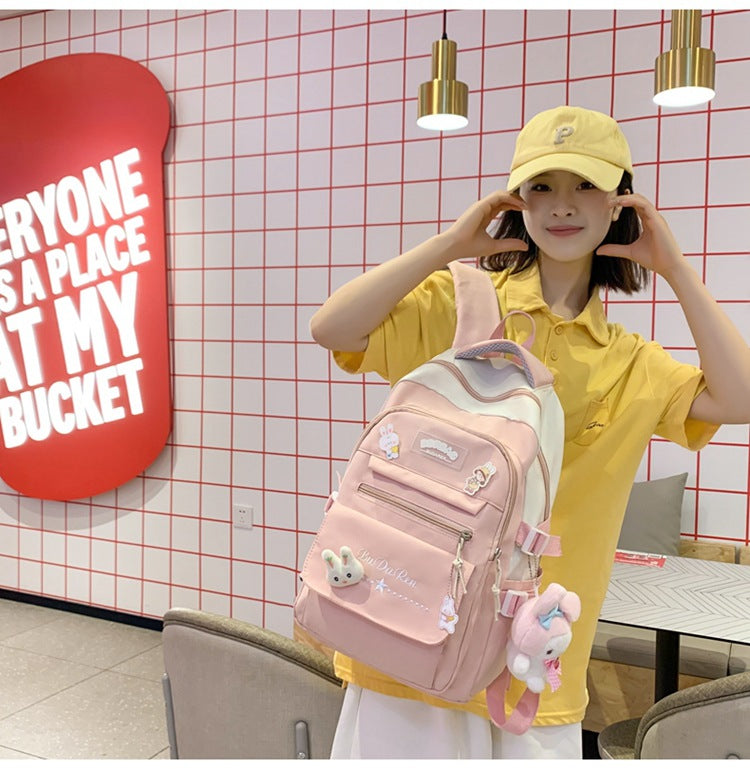 Student Bag Junior High School Student High School Student Backpack Large Capacity Nylon Breathable Comfortable Women's Backpack Canvas Bag