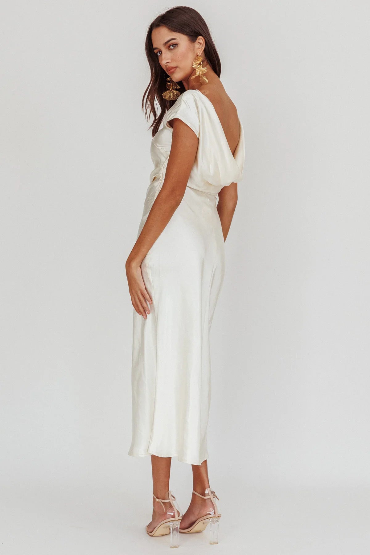European and American Cross-Border Women's Clothing New Solid Color High-End Satin Slim One-Shoulder Sexy Backless Fishtail Dress