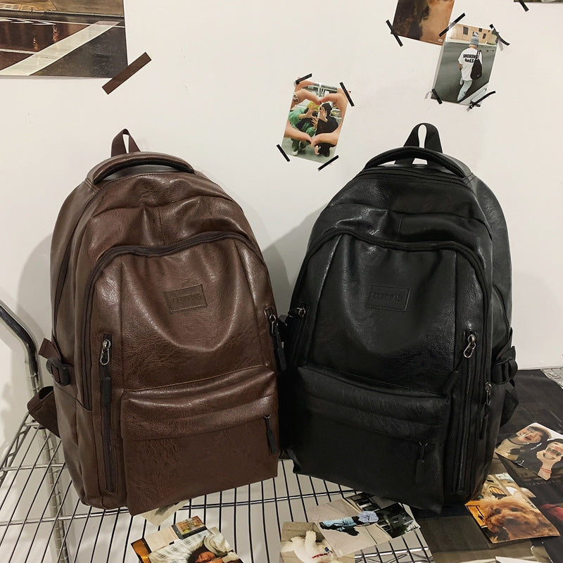 New soft leather retro men's and women's shoulder bag high school students college students large capacity schoolbag trendy cool all-match backpack wholesale