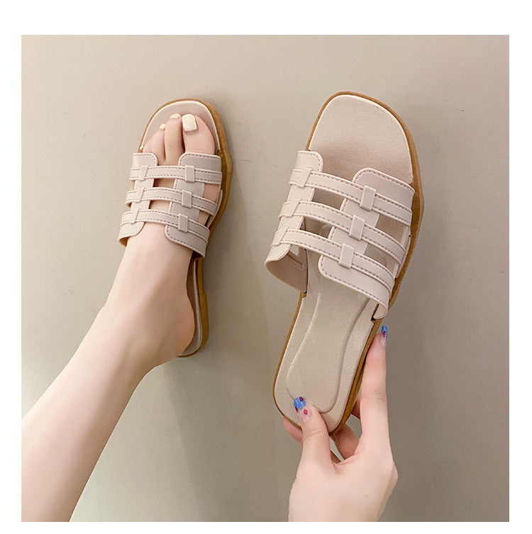 AliExpress Lazada Amazon Slippers Women's Summer Internet Popular Flat Bottom Slippers for Outer Wear Mesh Beach Sandals and Slippers for Women