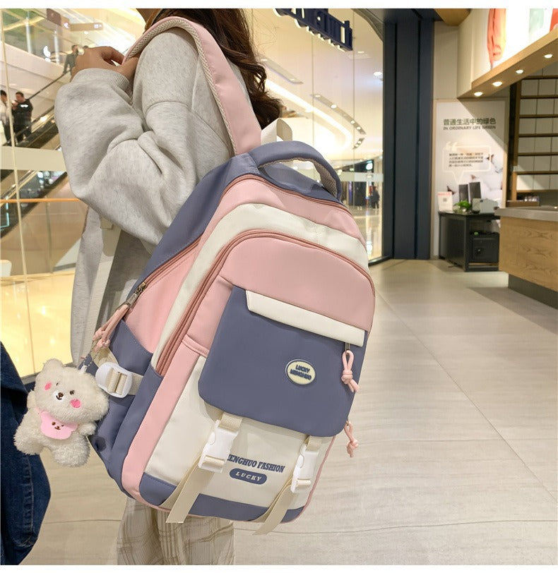 Korean Style Contrast Color Cute Backpack Female College Student Campus Style Schoolbag Japanese Style Junior High School Senior high school Large Capacity Backpack