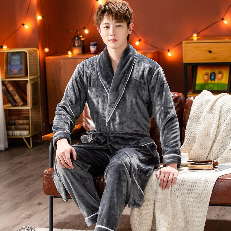 Couple's Pajamas, Autumn and Winter Pajamas Set, Flannel Bathrobe, Coral Velvet Home Clothes, Women's Simple and Casual
