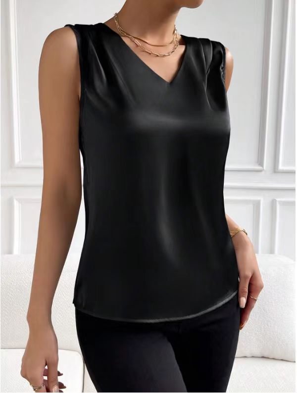 2026 Amazon European and American Cross-Border Women's Clothing Satin Suit Sleeveless Elegant Commuter Vest Base Top