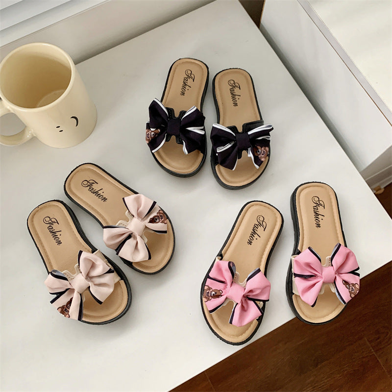 Summer Bear Bow Girls' Slippers Indoor and Outdoor Home Children's Slippers Soft Bottom Comfortable Cute Girls' Sandals
