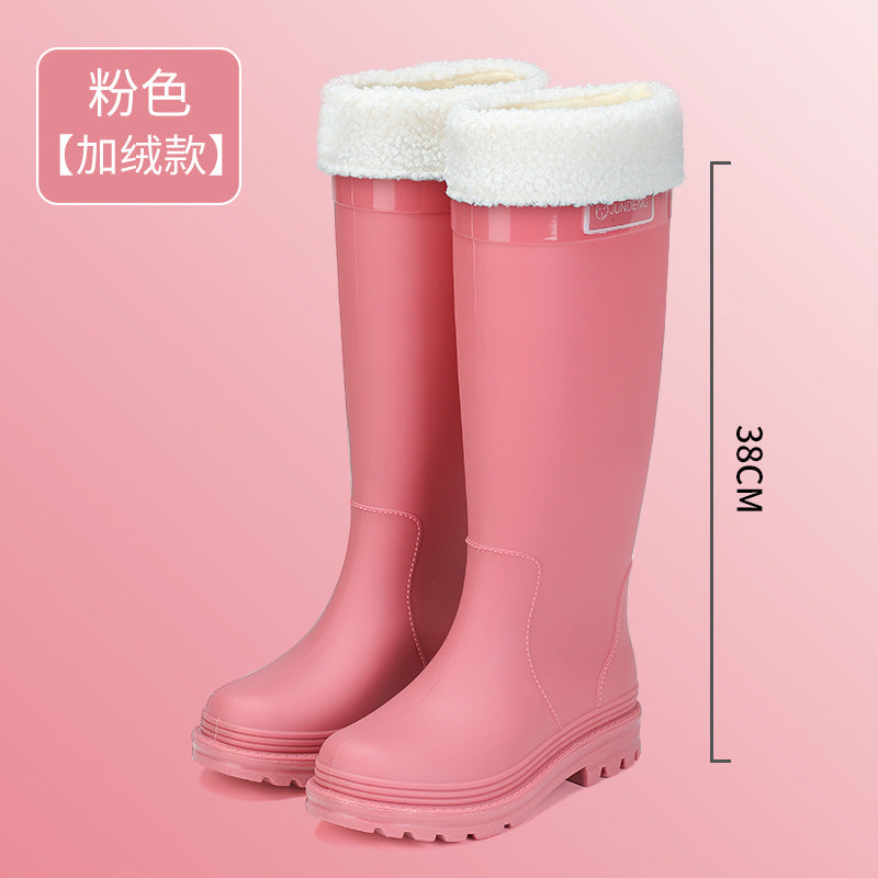 Foreign Trade Japanese and Korean Adult Fashion High Rain Boots Women's Water Boots fleece-lined Waterproof Non-slip Outer Wear Snow Boots Cross-border Explosions